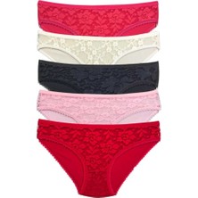 Mbb E-Ticaret 5 Adet Önü Dantelli Transparan Kadın Slip Külot S59