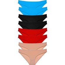 Mbb E-Ticaret 8 Adet Süper Eko Set Likralı Kadın Slip Külot Siyah Kırmızı Ten Mavi