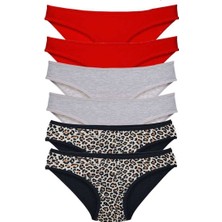 Mbb E-Ticaret 6 Adet Likralı Kadın Slip Külot Leopar Kırmızı Gri