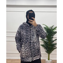 Moda Leopar Desen Fermuarlı Kap