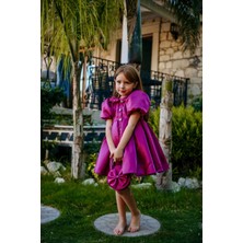 Kız Çocuk Özel Gün Kısa Abiye Elbise - Düğmeli Özel Tasarım ve Çanta AKSESUARLI_M2445