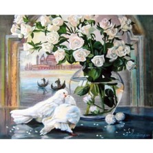 Marsilyan- Kanvas Güvercin ve Çiçek Sayılarla Boyama Seti Kasnaklı