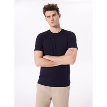 Fabrika Bisiklet Yaka Düz Lacivert Erkek T-Shirt F5SM-TST 2778