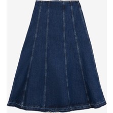 Denim Trip Flare A-Line Fit Midi Boy Orta İndigo Kadın Jean Etek