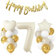 Krem Yaş Rakamlı Yıldız Kalpli Yaş Balonlu Doğum Günü Parti Seti Süsü