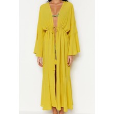 Moda Dokuma Oversize Kalıp Uzun Şal Yaka Standart Kol Shally Basic Düz Desen Kimono Kaftan
