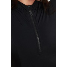 Ersefa Kadın Moda Kapsız Uzun Brief Yaka Fuşya Sırt Dekolteli Uzun Kollu Regular Sörf Mayosu