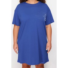 Moda Rahat Günlük Süprem Örme Bisiklet Yaka Kısa Kol T-Shirt Elbise Mini Boy Büyük Beden Elbise