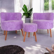 EDAM Lila Teddy Kumaş Çay Seti Ikili Koltuk Berjer ve Puf Takımı (Salon, Balkon, Ofis) 3'lü Takım