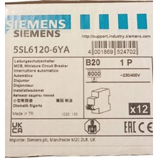 Siemens 5Sl6120-6Ya 20A 1 Kutup 6Ka 230400V B Tipi Otomatik Sigor