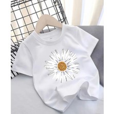 Punıx Kıds Özel Üretim  Papatya Baskılı Yeni Stil Kız Çocuk Ter Tutmayan Yazlık T-Shırt