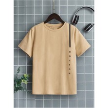Woodroffe Unisex Bej Oversize T-Shirt Boston Baskılı