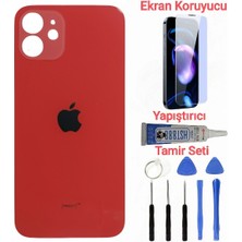 İndirim Plus Apple iPhone 12 Mini Arka Kapak Pil Kapağı + Yapıştırıcı+Kırılmaz+Tamir Seti Kırmızı Renk