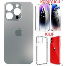 İndirim Plus Apple iPhone 15 Pro Arka Kapak Pil Kapağı +Kılıf+Kırılmaz Naturel Titanyum Renk