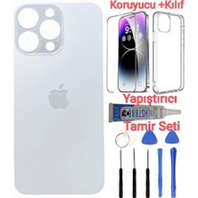 İndirim Plus Apple iPhone 15 Pro Max Arka Kapak Pil Kapağı + Yapıştırıcı+Kılıf+Kırılmaz  Beyaz Titanyum Renk