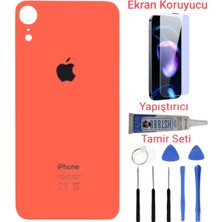 İndirim Plus Apple iPhone Xr Arka Kapak Pil Kapağı + Yapıştırıcı+Kırılmaz+Tamir Seti Turuncu Renk