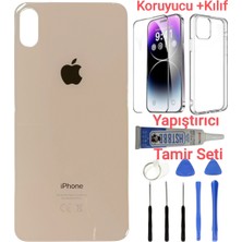 İndirim Plus Apple iPhone Xs Max Arka Kapak Pil Kapağı + Yapıştırıcı+Kılıf+Kırılmaz Gold Renk