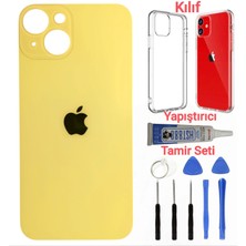 İndirim Plus Apple iPhone 14 Arka Kapak Pil Kapağı + Yapıştırıcı+Kılıf+Tamir Seti Sarı Renk