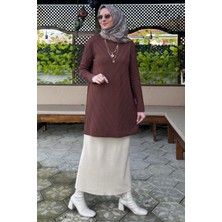 Rabia Şamlı Damla Triko Tunik Kahve