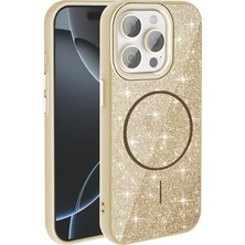 Başkenttekno Apple iPhone 15 Pro Max Kılıf Magsafe Şarj Özellikli Parlayan Simli Okso Kapak