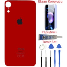 İndirim Plus Apple iPhone Xr Arka Kapak Pil Kapağı + Yapıştırıcı+Kırılmaz+Tamir Seti Kırmızı Renk