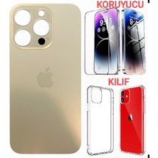 İndirim Plus Apple iPhone 14 Pro Arka Kapak Pil Kapağı +Kılıf+Kırılmaz Gold Renk