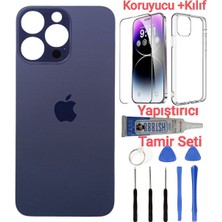 İndirim Plus Apple iPhone 14 Pro Max Pro Arka Kapak Pil Kapağı + Yapıştırıcı+Kılıf+Kırılmaz Mor Renk
