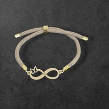 14 Ayar Altın Plakalı Özel Sonsuzluk ve Kelebek Figürlü, Krem Renkli Örgü Det Ayıyla Harfli Bileklik, Zarif Tasarımıyla Gençlere ve Ergenlere Şık Bir Hediye!