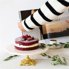 Mermer Beyaz 28 cm Altın Barok Ayak Sunum Tabağı