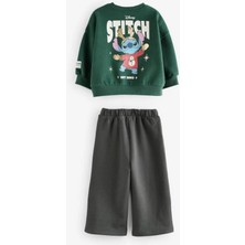 Magu Stitch Baskılı Kız/erkek Çocuk Oversize Sweatshirt ve Eşofman Takımı - Yeşil