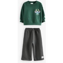 Magu Stitch Baskılı Kız/erkek Çocuk Oversize Sweatshirt ve Eşofman Takımı - Yeşil