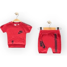 Woops Baby Marka Nke Desen Interlok Şortlı Ikili Takım Unisex 6-24 Ay