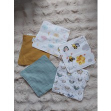 Lucky Day Müslin Kumaş Düz Renkli Bebek Ağız Silme Mendil Seti, 5 Adet 25X25 cm