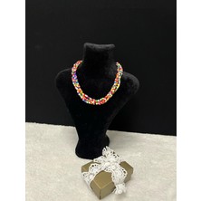 Amor Face Özel Tasarım Baharın Tüm Renkleri Porselen Boncuk Detaylı 4 Sıra Burgulu Kadın Kolye