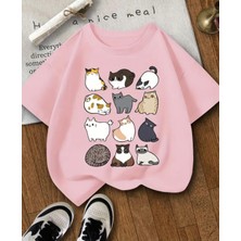 Punix Kids Punıx  Kıds  Özel  Üretim  Kedicikler  Baskılı  Yeni  Stil  Kız  Çocuk  Ter  Tutmayan  Yazlık  T-Shırt