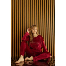 Pijamoni Kırmızı Kadife Pijama Takımı