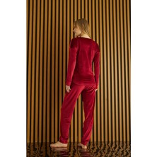 Pijamoni Kırmızı Kadife Pijama Takımı