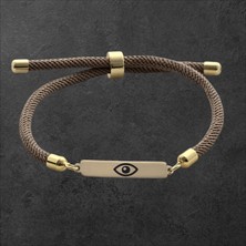 14 Ayar Plakalı Altın Özel Dikdörtgen Figürlü ve Kalp Desenli, Kahve Örgülü Det Ayıyla Nazar Göz Bilekliği, Gençlere ve Ergenlere Nazardan Sakınan Bir Hediye!