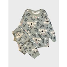 Elmas Kids Kız Çocuk Pamuklu Yeşil Koola Çiçek Yaprak Desenli Uzun Kollu Pijama Takımı