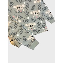 Elmas Kids Kız Çocuk Pamuklu Yeşil Koola Çiçek Yaprak Desenli Uzun Kollu Pijama Takımı