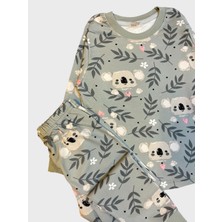 Elmas Kids Kız Çocuk Pamuklu Yeşil Koola Çiçek Yaprak Desenli Uzun Kollu Pijama Takımı