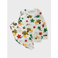 Aliş Kids Kız Çocuk Pamuklu Beyaz Arı Çiçek Desenli Uzun Kollu Mevsimlik Pijama Takımı