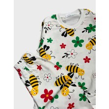 Aliş Kids Kız Çocuk Pamuklu Beyaz Arı Çiçek Desenli Uzun Kollu Mevsimlik Pijama Takımı