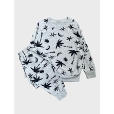 Aliş Kids Erkek Çocuk Pamuklu Gri Palmiye Ağaç Desenli Uzun Kollu Mevsimlik Pijama Takımı