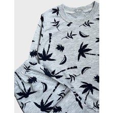 Aliş Kids Erkek Çocuk Pamuklu Gri Palmiye Ağaç Desenli Uzun Kollu Mevsimlik Pijama Takımı