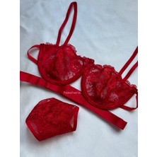 Nashera Kırmızı Victoria Balenli Bralet Tül Sütyen Iç Çamaşır Takımı