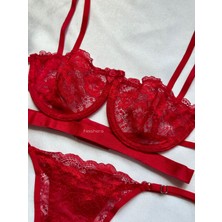 Nashera Kırmızı Victoria Balenli Bralet Tül Sütyen Iç Çamaşır Takımı