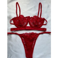 Nashera Kırmızı Victoria Balenli Bralet Tül Sütyen Iç Çamaşır Takımı