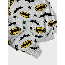 Aliş Kids Erkek Çocuk Pamuklu Gri Batman Desenli Uzun Kollu Mevsimlik Pijama Takımı
