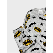 Aliş Kids Erkek Çocuk Pamuklu Gri Batman Desenli Uzun Kollu Mevsimlik Pijama Takımı